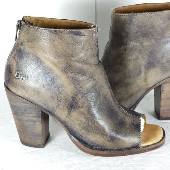 BEDSTU Women's Onset US8,5 Brown Distressed Leather Peep Toe Zip Ankle Booties - Picture 9 of 16